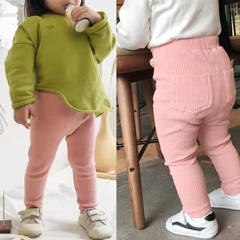 0-3Yrs Sonbahar pamuklu tozluklar Kız Erkek Kore Tarzı Bebek Uzun Pantolon Şeker Renk Tayt Çocuk Giysileri çocuk pantolonları