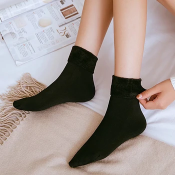 1 Çift Kadın Çorap Kış Sıcak Kar Çorap Kalınlaşmış Çorap Kadife Katı Lolita Çiğ Ayak Bileği Çıplak Bacak Mutlu komik Harajuku Kawai Sox Görüntü 2