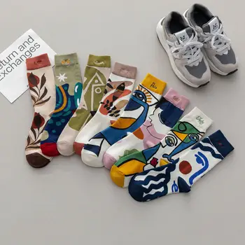 1 Çift Kişilik Ins Trend Gelgit Çorap Moda Graffiti Spor Çift Çorap Tüp Mektup Nakış Pamuk Çorap