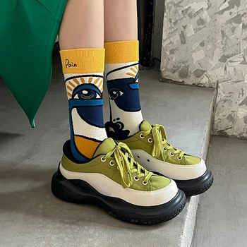 1 Çift Kişilik Ins Trend Gelgit Çorap Moda Graffiti Spor Çift Çorap Tüp Mektup Nakış Pamuk Çorap Görüntü 2