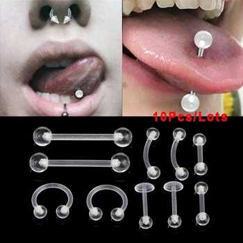 10 Adet / takım Şeffaf Akrilik Meme Halkası Yumuşak Şeffaf Bar Dil Piercing dil halkası Helix Piercing Seks Takı Görüntü 2