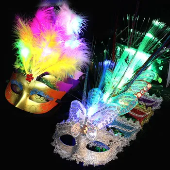 10 adet Glow led ışık Up Mardi Gras Masquerade Tüy Maskeleri Kelebek Venedik Maske Parti Düğün Noel Dekorasyon 2023 Görüntü 2