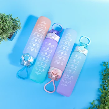 1000ml Taşınabilir Su Şişesi Kademeli Renk Açık spor şişesi için Zaman Ölçeği İşaretleyici ile Egzersiz Spor Seyahat Kamp