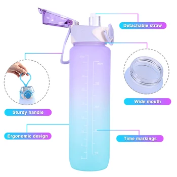 1000ml Taşınabilir Su Şişesi Kademeli Renk Açık spor şişesi için Zaman Ölçeği İşaretleyici ile Egzersiz Spor Seyahat Kamp Görüntü 2