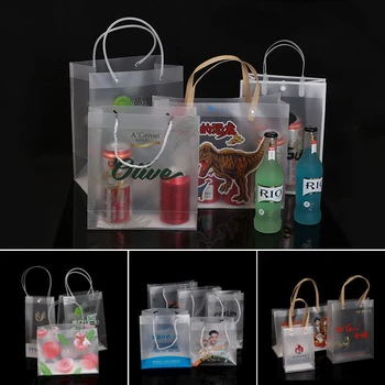100pcs Özelleştirmek PP Buzlu Plastik Hediye Çanta PVC Şeffaf Alışveriş Giyim İçecekler Kolları Taşınabilir Ambalaj Tote Çanta ile  Görüntü 2