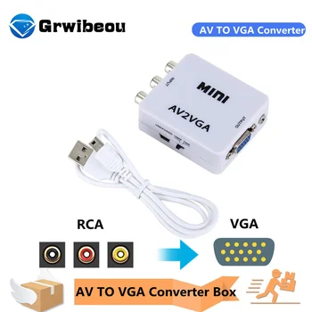 1080P Mini Video Dönüştürücü RCA AV VGA Video Dönüştürücü Dönüştürücü 3.5 mm Ses ile AV2VGA / CVBS + Ses PC HDTV Dönüştürücü
