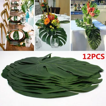 12 adet Tropikal Palmiye Yaprakları Yapay Yaprak Dekor Düğün Dekorasyon Yeşil Orman Bitki Yaprak Hawaiian Luau Ev Partisi Dekorasyon Görüntü 2