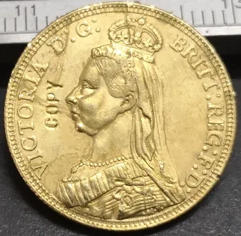 1888 Birleşik Krallık 1 Egemen-Victoria 2. portre .9999 saf Altın Kaplama Kopya Para