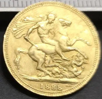 1888 Birleşik Krallık 1 Egemen-Victoria 2. portre .9999 saf Altın Kaplama Kopya Para Görüntü 2