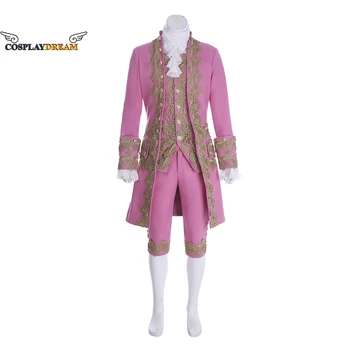 18th Yüzyıl İngiliz Askeri Erkek Kostüm Mahkemesi Takım Elbise Retro Rokoko Aristokrat Pembe Takım Elbise Marie Antoinette Kostüm Custom Made