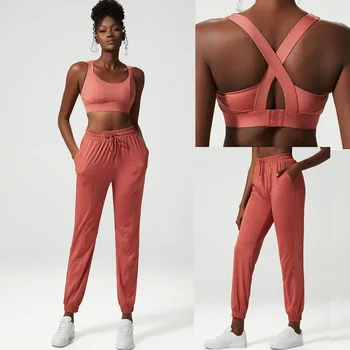 2/3 Picecs Yoga Seti Kadınlar Nefes Gevşek Spor Takım Elbise fermuarlı ceket Seksi Sütyen koşucu pantolonu Kadın Spor Giyim Spor Görüntü 2