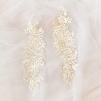 2 Adet Yamalar DIY Dantel Kumaş düğün elbisesi Nakış Aplike Ev Dekorasyon Boncuklu Çiçekler 3D Gelin Dikiş Aracı HB43 Görüntü 2