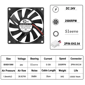 2 adet SXDOOL 8015 24v fan Kol Sessiz sessiz pc bilgisayar Fanı 80mm 8cm fan 24V 0.12 A Şasi Güç durumda eksenel Soğutma Fanı Görüntü 2