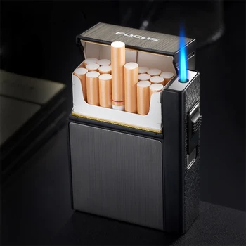 20 adet Sigara Kapasiteli Sigara Kutusu Otomatik Metal Sigara Durumda Çakmak ile Sigara Aksesuarları Araçlar Erkekler İçin