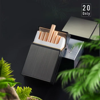 20 adet Sigara Kapasiteli Sigara Kutusu Otomatik Metal Sigara Durumda Çakmak ile Sigara Aksesuarları Araçlar Erkekler İçin Görüntü 2