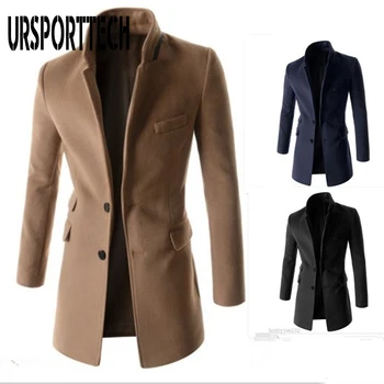 2019 Yeni Kış Yün Ceket Erkekler Eğlence Orta Uzun Yün Palto Erkek Saf Renk Rahat Moda Ceketler Casual Erkek Palto Görüntü 2