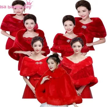 2020 Yeni Varış Taklit Kürk Kırmızı Cheongsam Ceketler Wrap Omuz Silkme Bolero Ceket Sarar Şal Pelerin Gelin Düğün Şal Gelin Aksesuarları