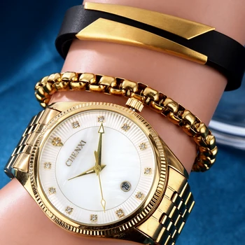 2022 Moda Erkek Altın Paslanmaz Çelik İzle Lüks Minimalist Kuvars kol saati Erkekler İş saat hediye Seti relogio masculino Görüntü 2