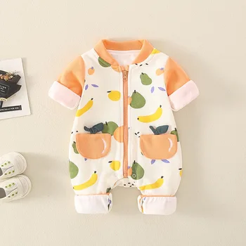 2022 Sonbahar Bebek Giysileri Pamuk Tam Kollu Bebek Kız Baskı Romper Yürümeye Başlayan Onesies Bebek Tulum Bodysuit Yenidoğan Kostüm Görüntü 2