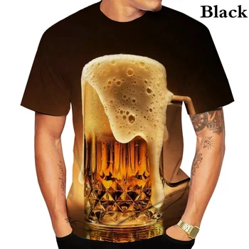 2022 Yaz Yeni 3d Bira baskılı tişört erkek Yaz Serin Moda Kişilik grafikli tişört Rahat kısa kollu tişört Görüntü 2