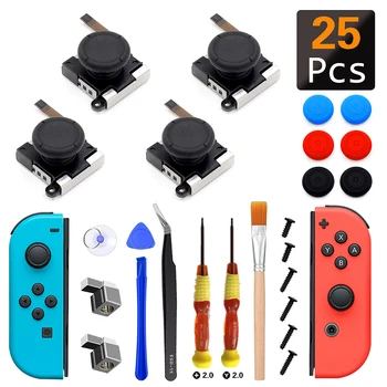 25 İN 1 Onarım Parçaları 3D Analog Thumb Çubuk Nintendo Anahtarı NS İçin sol sağ Joy-Con Joystick Caps Yedek Denetleyici Kiti