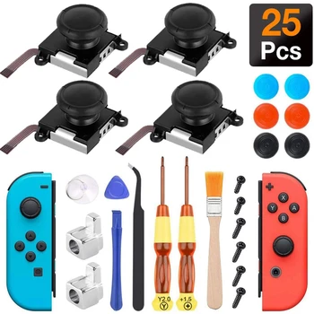 25 İN 1 Onarım Parçaları 3D Analog Thumb Çubuk Nintendo Anahtarı NS İçin sol sağ Joy-Con Joystick Caps Yedek Denetleyici Kiti Görüntü 2