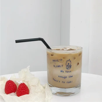 300 ML japonya ve güney kore Ins el-boyalı ayı cam bardak ev ısıya dayanıklı içecek bardakları süt kahve mus fincan