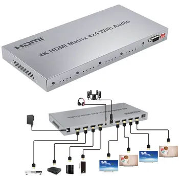 3D 4K HDMI Matrix Anahtarı 4x4 HDMI Switcher Splitter 4 4 Out Video Dönüştürücü Ses Çıkarıcı ile EDID RS232 IR PS4 PC TV