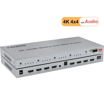 3D 4K HDMI Matrix Anahtarı 4x4 HDMI Switcher Splitter 4 4 Out Video Dönüştürücü Ses Çıkarıcı ile EDID RS232 IR PS4 PC TV Görüntü 2