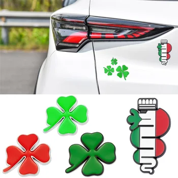 3D Metal Dört Yapraklı Yonca Quatrefoil Yeşil Amblem Badge Sticker için ALFA ROMEO Mito 147 156 159 166 Örümcek Sağlıklı Şanslı Sembol