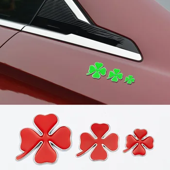 3D Metal Dört Yapraklı Yonca Quatrefoil Yeşil Amblem Badge Sticker için ALFA ROMEO Mito 147 156 159 166 Örümcek Sağlıklı Şanslı Sembol Görüntü 2