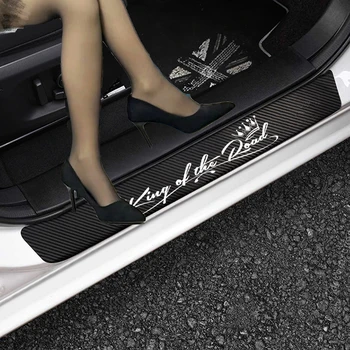 4 adet Kral Yol Araba Sticker Karbon Fiber İç Aksesuarları Oto Kapı Eşiği Koruyucu Şerit Anti Scratch Bant Aksesuarları