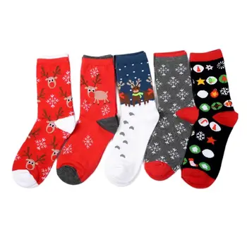 5 Pairs Erkek Kadın Pamuk Karikatür Noel Çorap Hediye Ağacı Sevimli Noel Baba Geyik Kar komik çorap Mutlu Kış Harajuku Yeni yıl Görüntü 2
