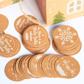 50 adet / grup Noel Tasarım Kraft Kağıt Etiketi Noel giysi etiketi Ürün Fiyat Etiketi Hediye Kutusu Sarıcı Giysi Etiketleri Noel Partisi Malzemeleri Görüntü 2