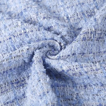 50x145cm Fransa Mavi Kurdele Kafes İpliği Boyalı Örgülü Tüvit Kumaş Kadın sonbahar ceket Elbise Takım Elbise Ceket DIY Kumaş Dikiş