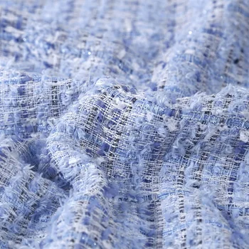 50x145cm Fransa Mavi Kurdele Kafes İpliği Boyalı Örgülü Tüvit Kumaş Kadın sonbahar ceket Elbise Takım Elbise Ceket DIY Kumaş Dikiş Görüntü 2