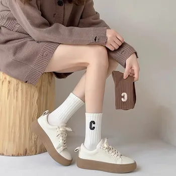 5Pairs Orta Tüp Çorap Dijital Desen Bayanlar Kazık Çorap Sonbahar Kış Japon Tarzı Nefes Kadınlar Kız için Görüntü 2