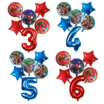 6 adet MARVEL Kahraman Balon Örümcek Adam Kırmızı Mavi Numarası Folyo Balonlar Çocuklar Doğum Günü Partisi Dekorasyon Bebek Duş Avengers Globos