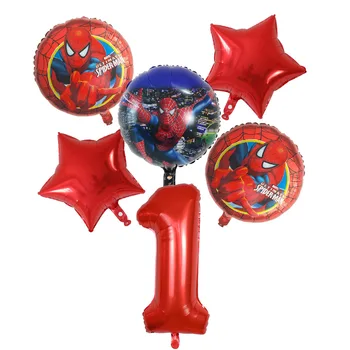 6 adet MARVEL Kahraman Balon Örümcek Adam Kırmızı Mavi Numarası Folyo Balonlar Çocuklar Doğum Günü Partisi Dekorasyon Bebek Duş Avengers Globos Görüntü 2