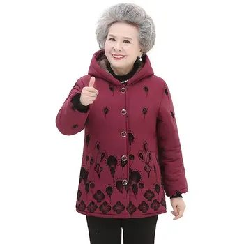 60-70-80 yaşında Orta Yaşlı ve Yaşlı kadın kapitone ceket Artı Boyutu 5XL kışlık ceketler Kapşonlu Sıcak Pamuk Palto Parkas