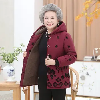 60-70-80 yaşında Orta Yaşlı ve Yaşlı kadın kapitone ceket Artı Boyutu 5XL kışlık ceketler Kapşonlu Sıcak Pamuk Palto Parkas Görüntü 2