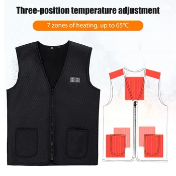 7 Isıtma Alanları termal yelek ceket sıcak USB kış ısıtmalı ceket elektrikli ısıtmalı yelek büyük boy 5XL açık avcılık yürüyüş için Görüntü 2