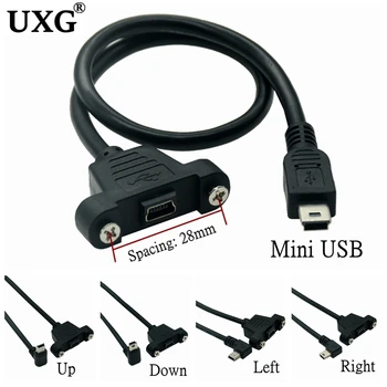 90 Derece Açı Mikro Mini 5pin USB USB 2.0 Erkek Konnektör mikro USB Dişi Uzatma Kablosu vidalı Panel Montaj Deliği 0.3 m Görüntü 2
