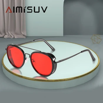 AIMISUV Steampunk Güneş Gözlüğü Erkekler Kadınlar 2023 Moda Marka Yuvarlak Sürüş güneş gözlüğü Kadın Retro Punk Shades Bayanlar UV400