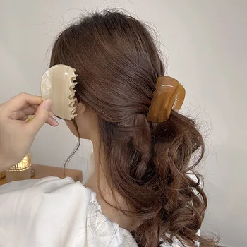 AMORCOME Kore Asetat Saç Pençeleri Kadınlar Kızlar için Düz Renk Geometrik saç tokası Tokalar Tokalarım moda saç aksesuarları Görüntü 2