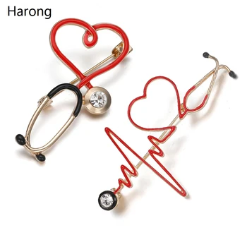 Alaşım Emaye Stetoskop Kalp şeklinde Yaka Tıbbi Broş Pin Metal Kakma Zirkon Kaliteli Takı Rozeti Doktorlar Ve Hemşireler İçin