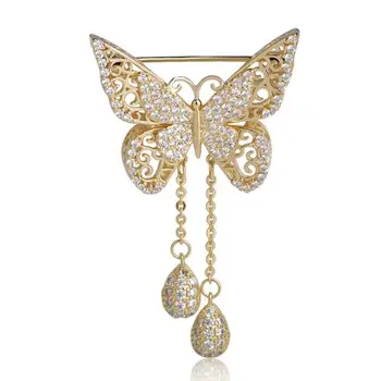 Altın kaplama zirkon kelebek broş moda çekicilik bayanlar ziyafet zarif takı hediyeler