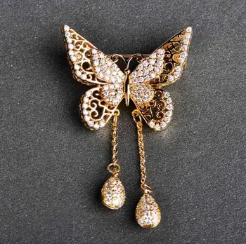 Altın kaplama zirkon kelebek broş moda çekicilik bayanlar ziyafet zarif takı hediyeler Görüntü 2