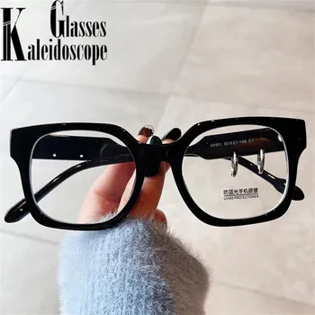 Anti-mavi ışık gözlük çerçeveleri kadınlar için kişiselleştirilmiş kare gözlük çerçevesi Vintage kalın çerçeve şeffaf dekorasyon gözlük