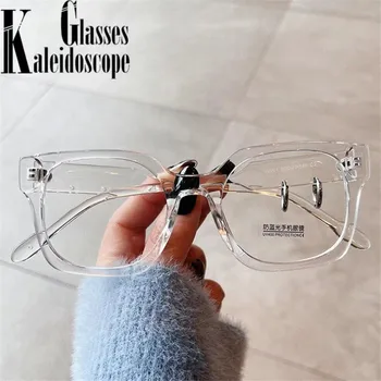 Anti-mavi ışık gözlük çerçeveleri kadınlar için kişiselleştirilmiş kare gözlük çerçevesi Vintage kalın çerçeve şeffaf dekorasyon gözlük Görüntü 2